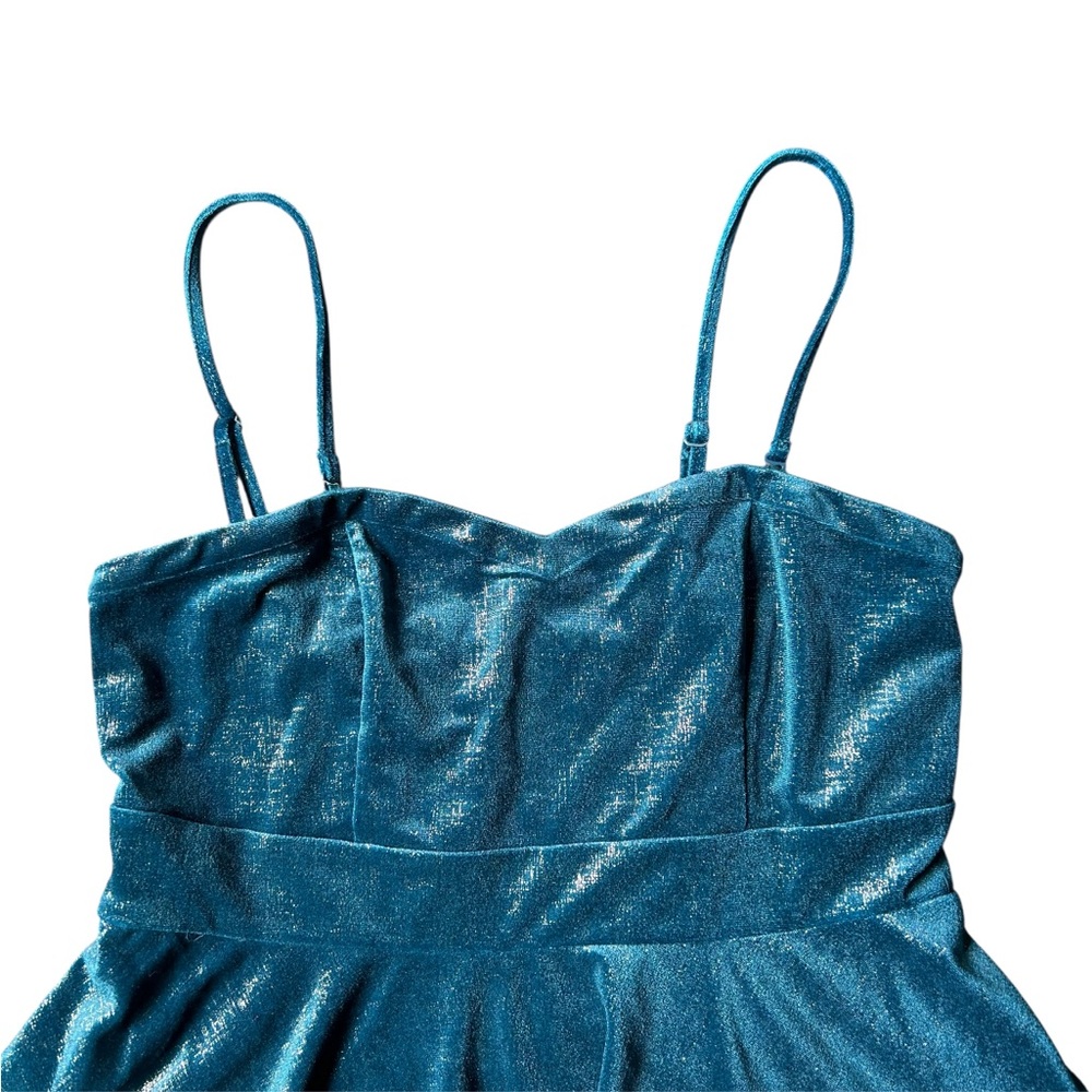 Free People Turquoise Shatter Shine Stretch Velvet Mermaid Tube Dress L/G Junior - Picture 3 of 14